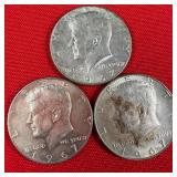 3 - 40% Silver 1967 Kennedy Half Dollars