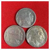 3 Illegible Date Buffalo Nickels