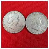 2 - 90% Silver 1948 Franklin Half Dollars