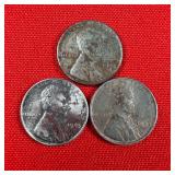 3 - 1943 WW2 Wartime Steel Lincoln Wheat Pennies