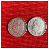 2 - 1960 90% Silver Roosevelt Dimes