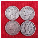 4 - 90% Silver 1943 Mercury Dimes