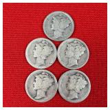 5 - 90% Silver Mercury Dimes