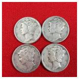 4 - 1944 90% Silver Mercury Dimes