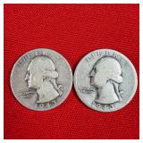 2 - 1943-S 90% Silver Washington Quarters