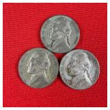 3 - 1945-P Wartime 35% Silver Jefferson Nickels