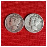 2 - 1941 90% Silver Mercury Dimes