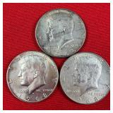 3 - 40% Silver 1968 Kennedy Half Dollars