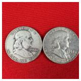 2 - 1958-D 90% Silver Franklin Half Dollars