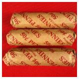 3 - 50 Cent Rolls of Unsorted Pennies