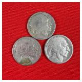 3 - Illegible Date Buffalo Nickels