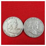 2 - 1961 90% Silver Franklin Half Dollars
