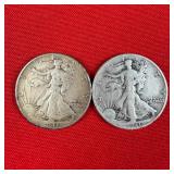 2 - 1941 Walking Liberty 90% Silver Half Dollars