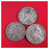 3 - 1945-P Wartime 35% Silver Jefferson Nickels