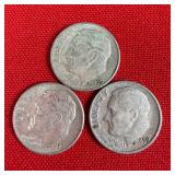3 - 1959 90% Silver Roosevelt Dimes