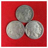 3 - Illegible Date Buffalo Nickels
