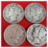 4 - 1943 90% Silver Mercury Dimes