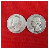 2 - 1952-S 90% Silver Washington Quarters