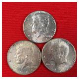 3 - 40% Silver 1966 Kennedy Half Dollars