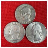 3 - 1964 90% Silver Washington Quarters