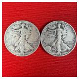 2 - 1941 Walking Liberty 90% Silver Half Dollars