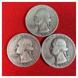3 - 1951 90% Silver Washington Quarters