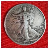 1943 Walking Liberty 90% Silver Half Dollar