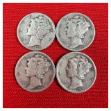 4 - 90% Silver 1943 Mercury Dimes