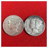 2 - 90% Silver 1945 Mercury Dimes