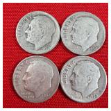 4 - 90% Silver 1952 Roosevelt Dimes