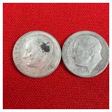 2 - 90% Silver 1954 Roosevelt Dimes
