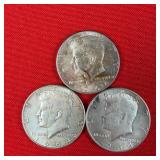 3 - 90% Silver 1964 Kennedy Half Dollars