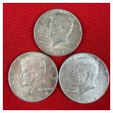 3 - 1964 90% Silver Kennedy Half Dollars