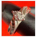 Sterling Silver Ring W/ Diamonds Size 5/6