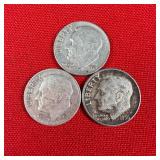 3 - 90% Silver 1956 Roosevelt Dimes