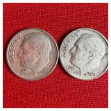 2 - 1961 90% Silver Roosevelt Dimes