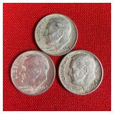 3 - 1964 90% Silver Roosevelt Dimes
