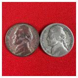 2 - 1943-P Wartime 35% Silver Jefferson Nickels