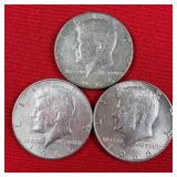 3 - 40% Silver 1966 Kennedy Half Dollarrs