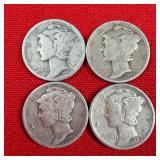 4 - 1942 90% Silver Mercury Dimes