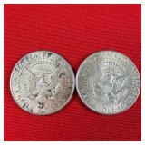 2 - 90% Silver 1964 Kennedy Half Dollars