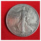 1942 Walking Liberty 90% Silver Half Dollar