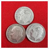 3 - 1956 90% Silver Roosevelt Dimes