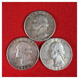 3 - 1964 90% Silver Washington Quarters