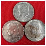 3 - 40% Silver 1967 Kennedy Half Dollars