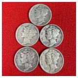 5 - 1941 90% Silver Mercury Dimes