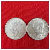 2 - 90% Silver 1964 Kennedy Half Dollars