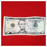2013 $5 Federal Reserve Note Low Star Serial #