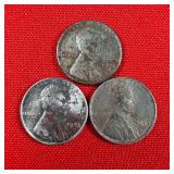 3 - 1943 WW2 Wartime Steel Lincoln Wheat Pennies