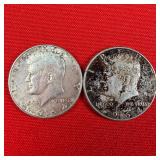 2 - 90% Silver 1964 Kennedy Half Dollars